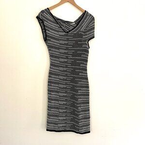Roland Mouret Knit Bodycon Designer Dress Asymmetrical Black and White Size S